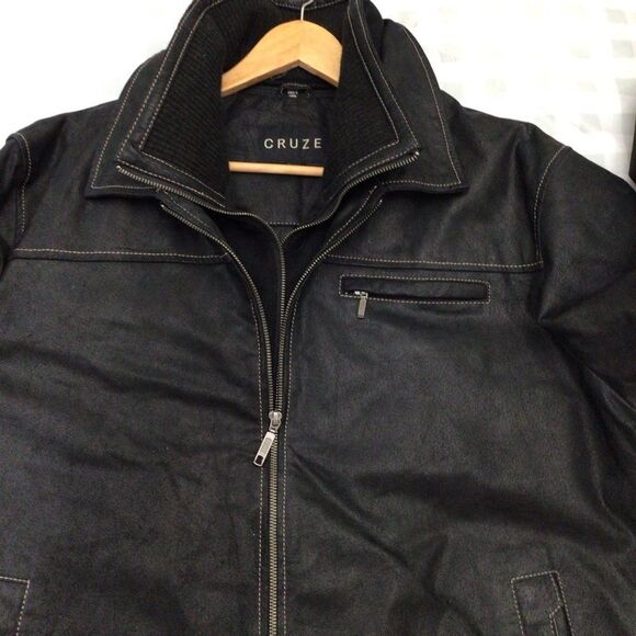 CRUZE men black genuine leather jacket mid season classic plus size 2XL - Picture 7 of 16